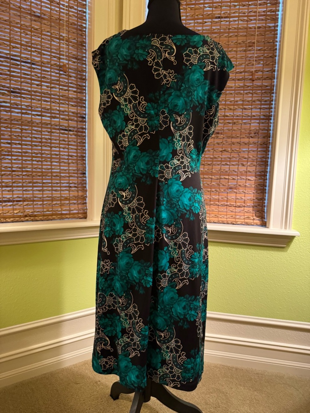 Black & Teal Floral Cowl Neck Midi Dress - Picture 2 of 4